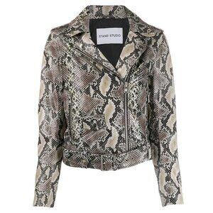 Stand Studio Polly Snakeskin-Effect Genuine Leather Biker Jacket